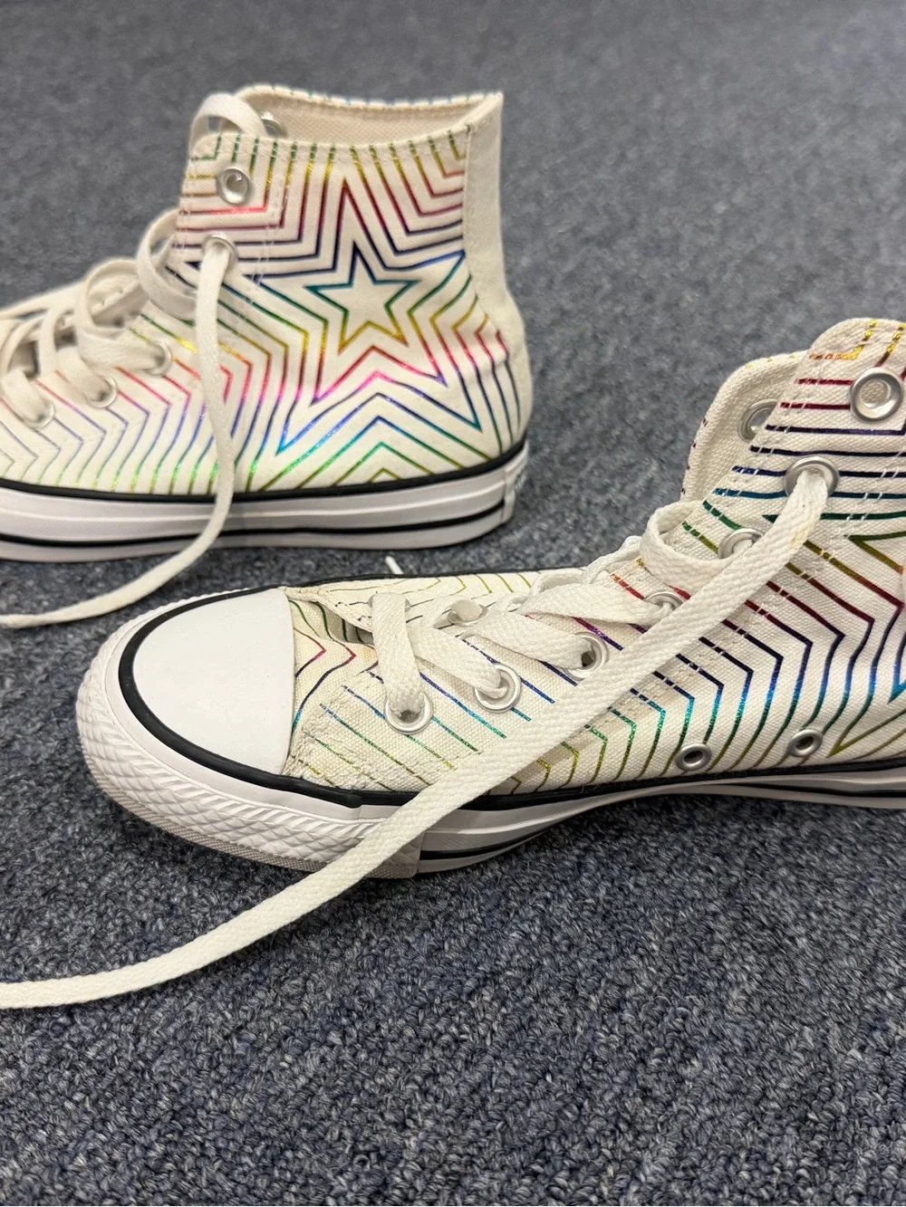 Converse Cream High-Top Sneakers with Multicolor Chevron Lines